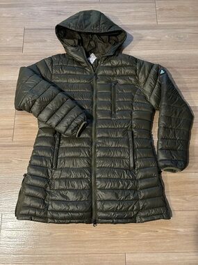 Women's Hooded Long Puffer Coat in Dark Olive